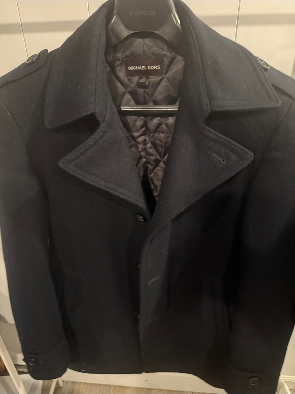 Michael Kors Men's Navy Double-Breasted Wool Pea Coat